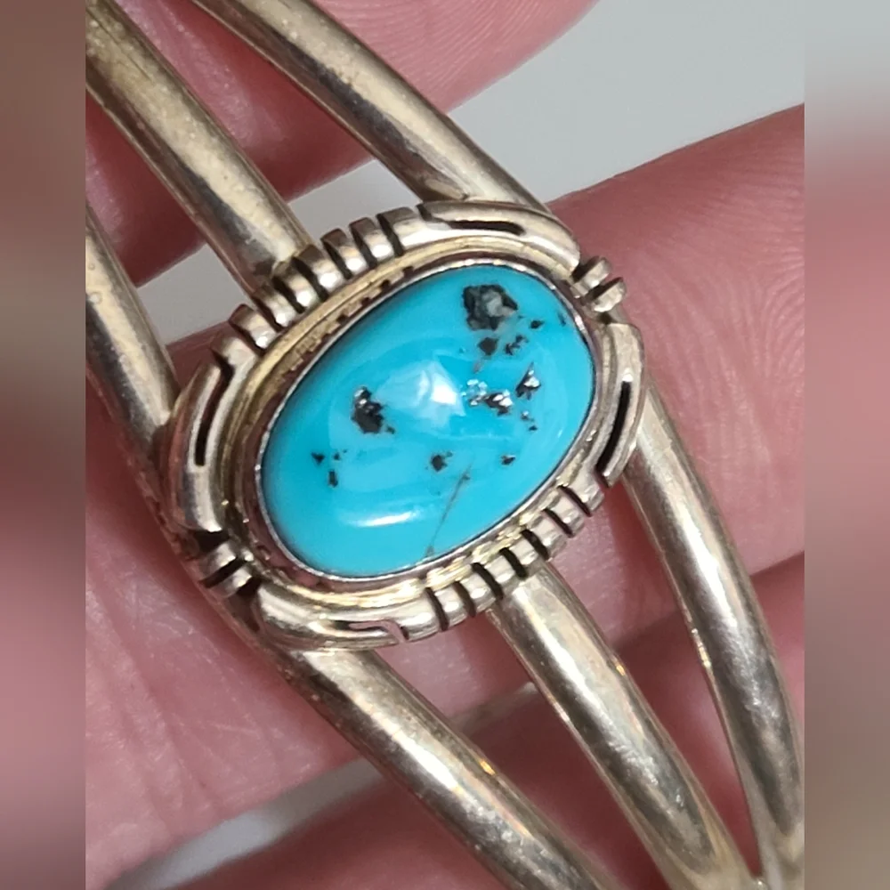 Vintage navajo Aaron Toadlena AT turquoise sterling bracelet native American - Picture 7 of 13